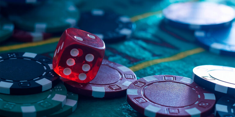 dice and poker chips
